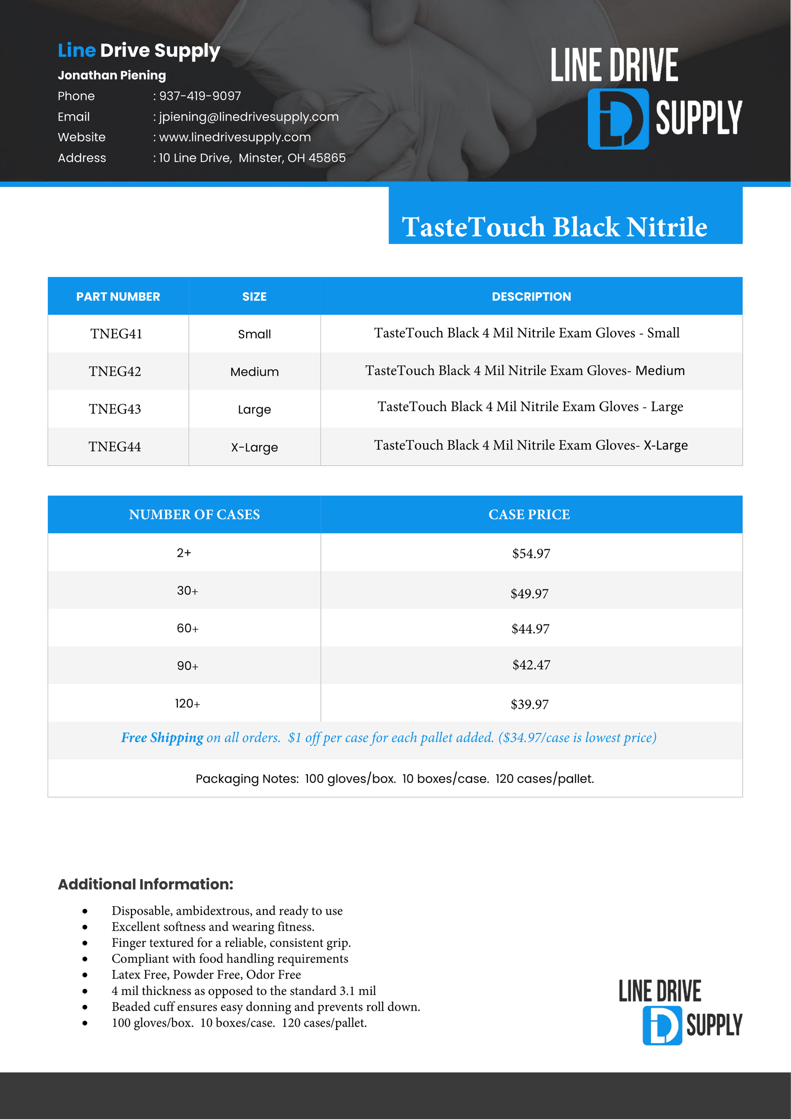 TasteTouch Black Nitrile Exam Gloves - Image 2